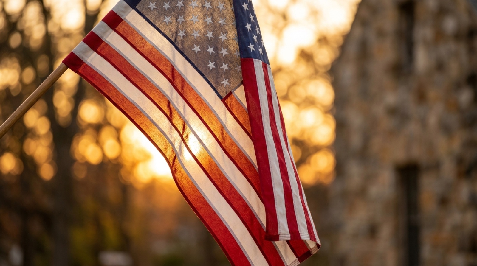 American flag at golden hour